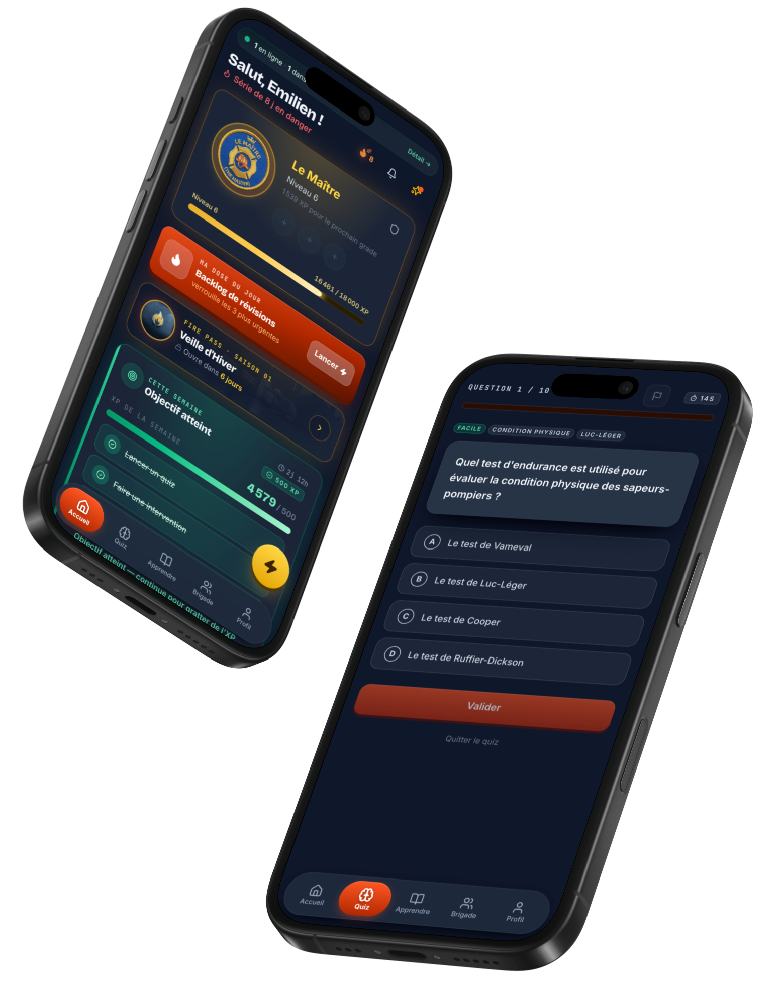 Héphaïstos — Dashboard et quiz sur iPhone