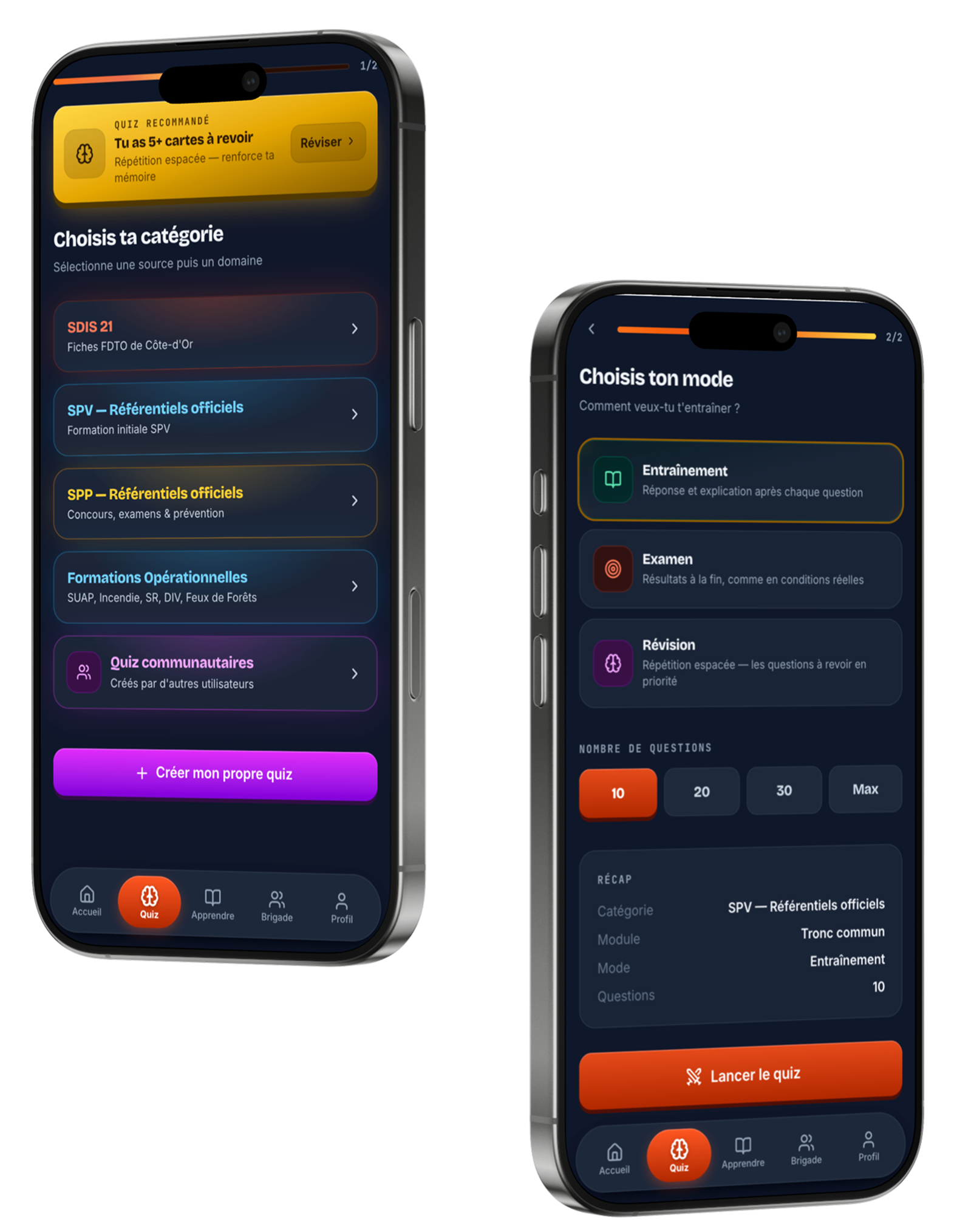 Héphaïstos — Hub Quiz, choix de domaine et de mode